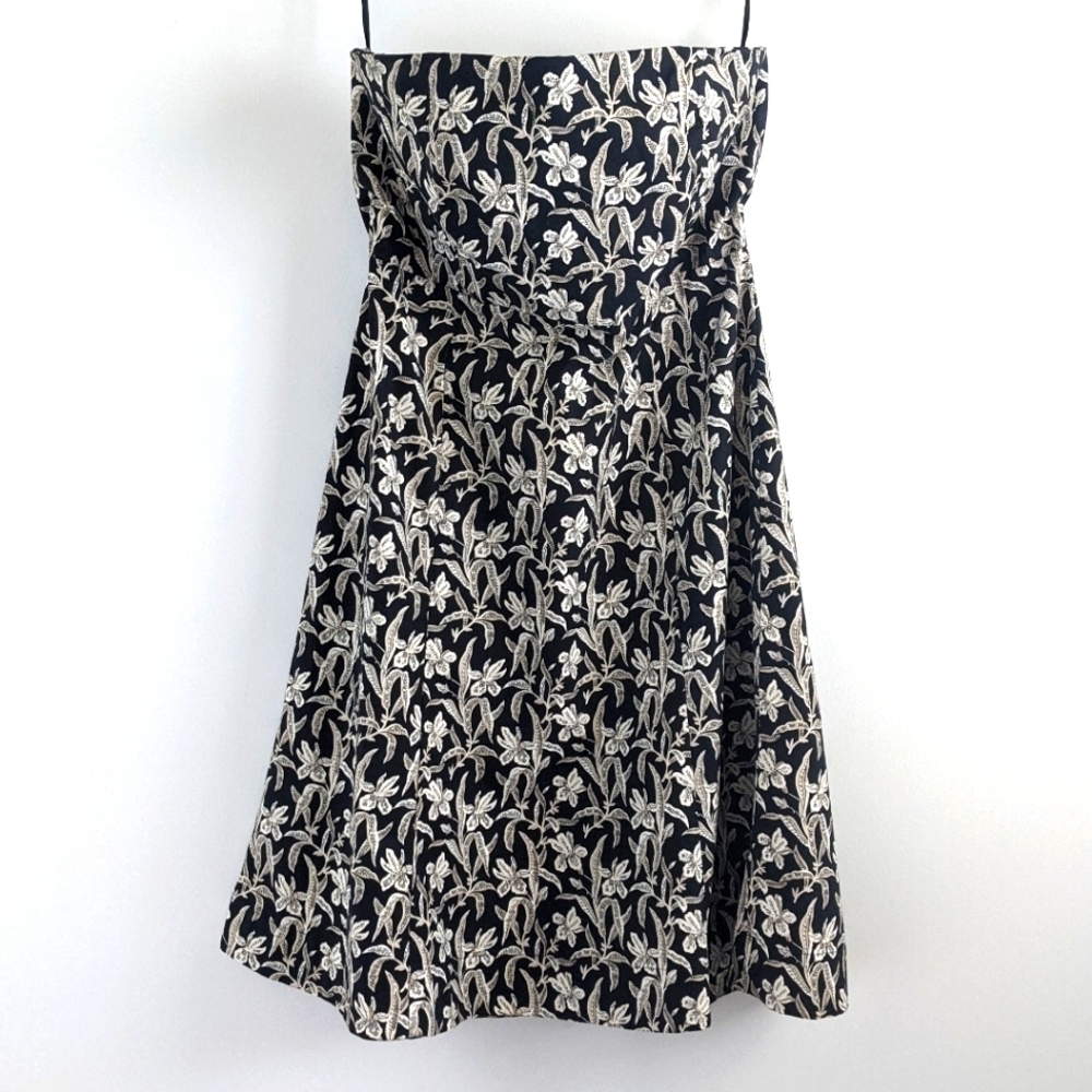 GAP Stretch Cotton Strapless Black Floral Dress